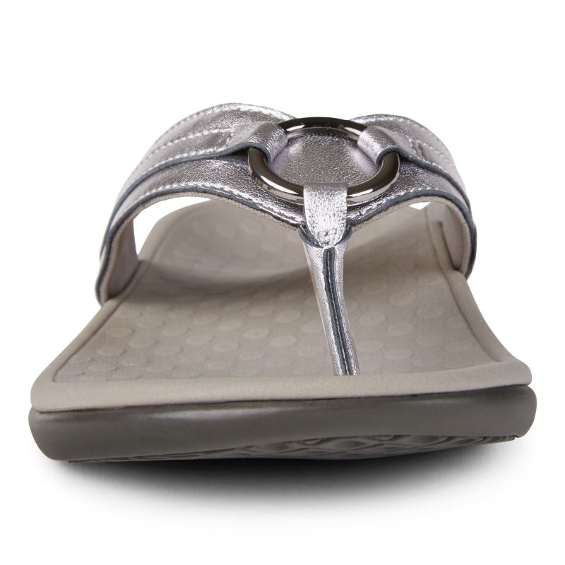 Vionic Women's Tide Aloe Toe Post Sandal - Pewter Leather