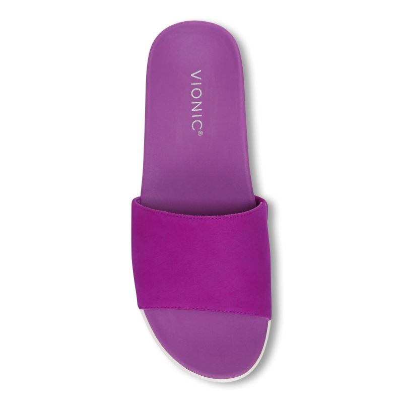 Vionic Women's Val Slide Sandal - Purple Cactus Nubuck