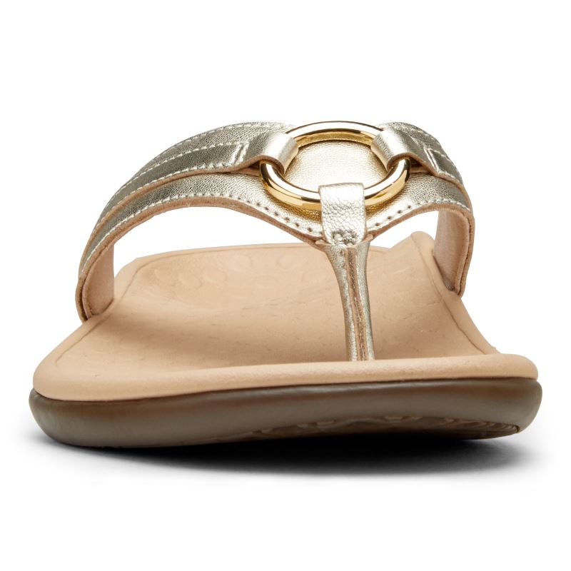 Vionic Women's Tide Aloe Toe Post Sandal - Champagne Leather