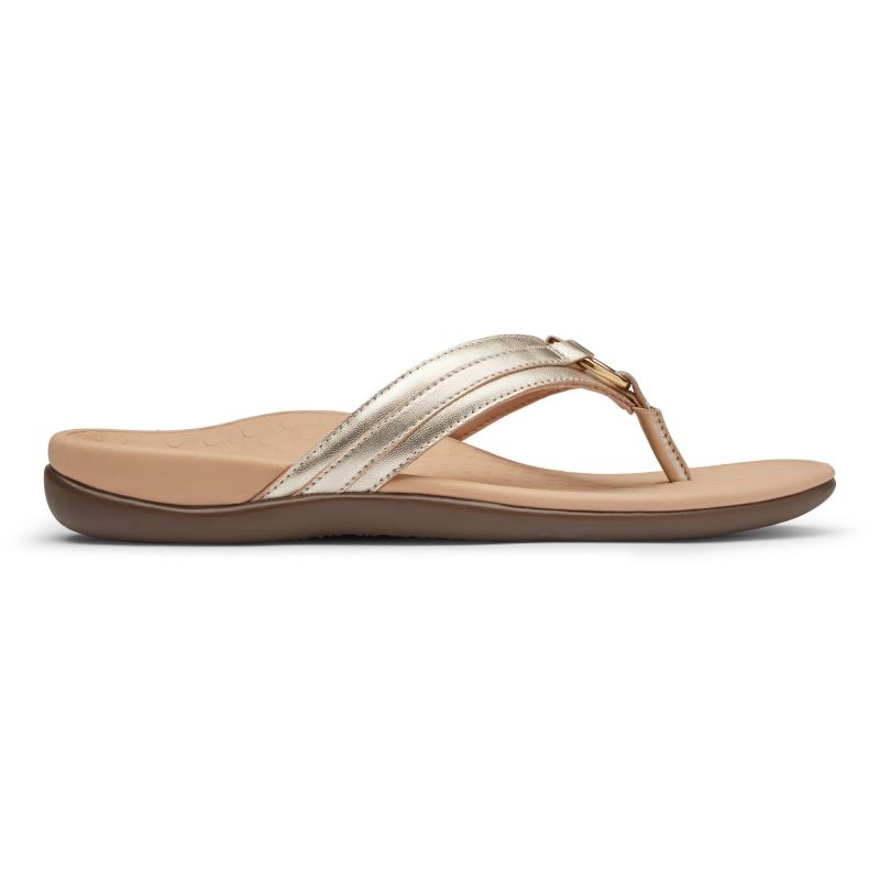 Vionic Women's Tide Aloe Toe Post Sandal - Champagne Leather