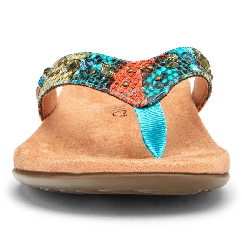 Vionic Women's Lucia Toe Post Sandal - Blue Teal Snake