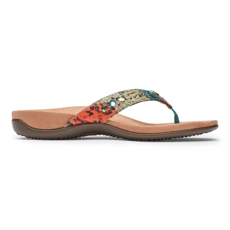 Vionic Women's Lucia Toe Post Sandal - Blue Teal Snake