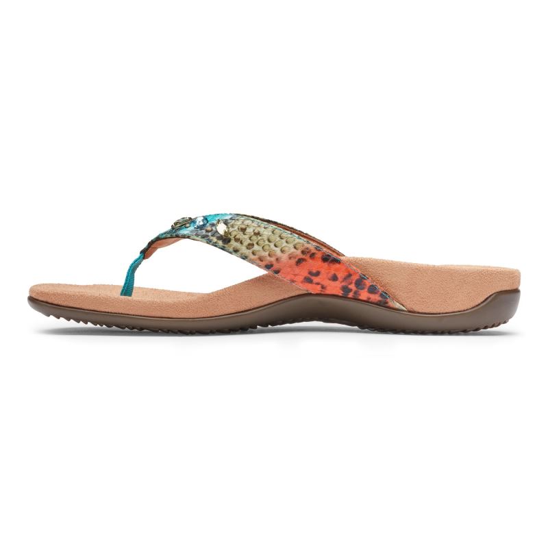 Vionic Women's Lucia Toe Post Sandal - Blue Teal Snake