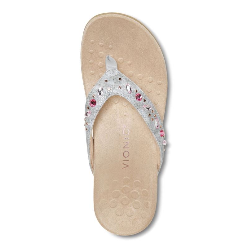 Vionic Women's Lucia Toe Post Sandal - Light Grey