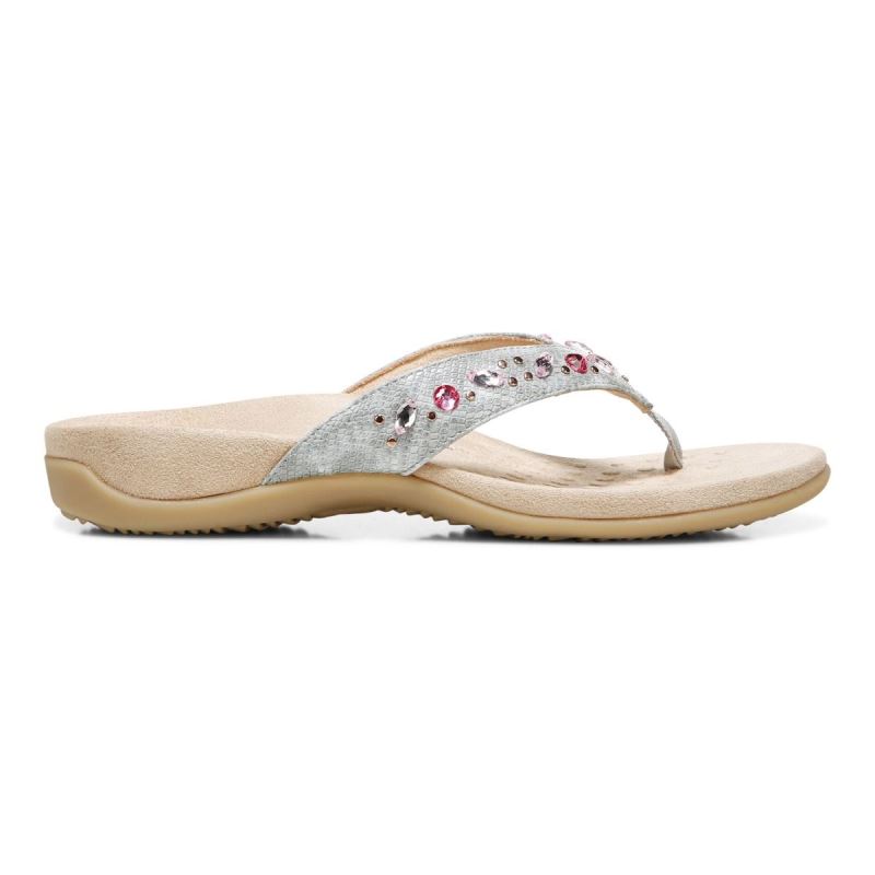 Vionic Women's Lucia Toe Post Sandal - Light Grey