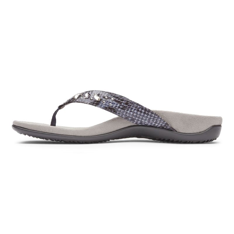 Vionic Women's Lucia Toe Post Sandal - Slate Grey Snake
