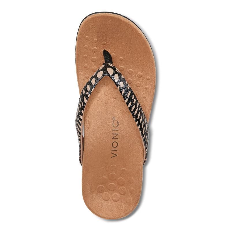 Vionic Women's Dillon Toe Post Sandal - Black With Spots
