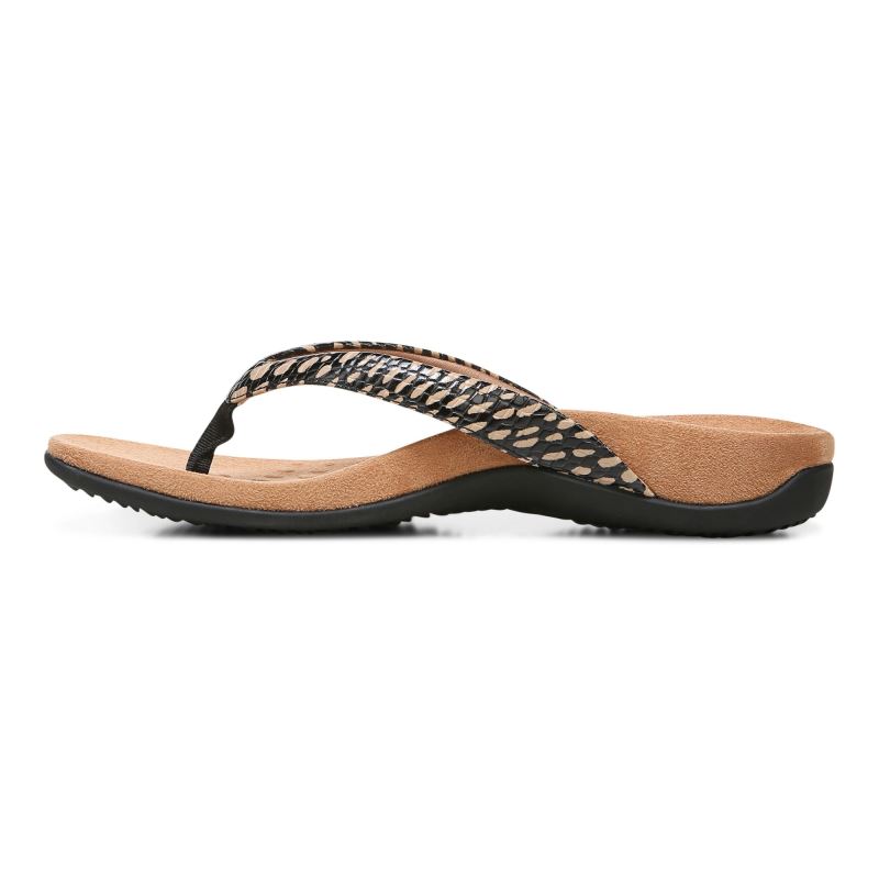 Vionic Women's Dillon Toe Post Sandal - Black With Spots