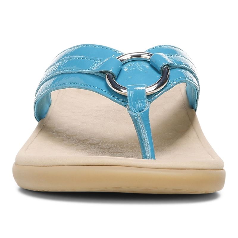 Vionic Women's Tide Aloe Toe Post Sandal - Lake Blue Leather