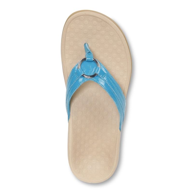 Vionic Women's Tide Aloe Toe Post Sandal - Lake Blue Leather