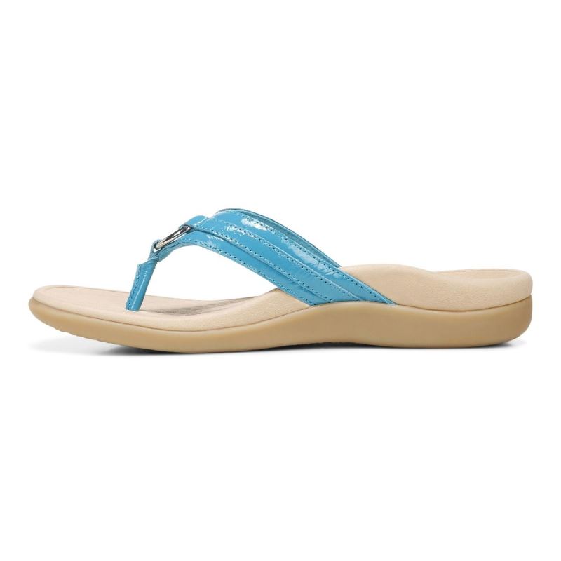 Vionic Women's Tide Aloe Toe Post Sandal - Lake Blue Leather