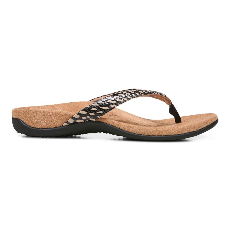 Vionic Women's Dillon Toe Post Sandal - Black With Spots