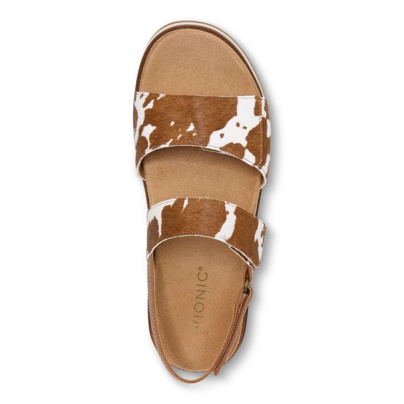 Vionic Women's Brielle Flatform Sandal - Brown Cow Print