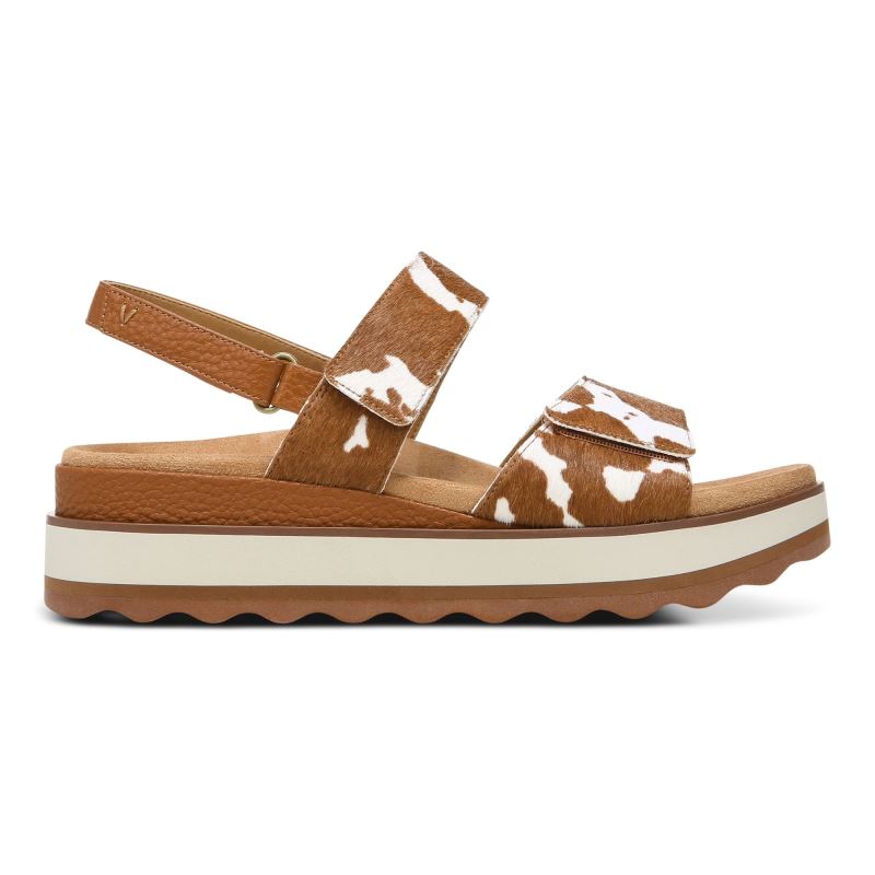 Vionic Women's Brielle Flatform Sandal - Brown Cow Print