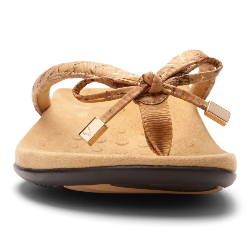 Vionic Women's Bella Toe Post Sandal - Gold Cork