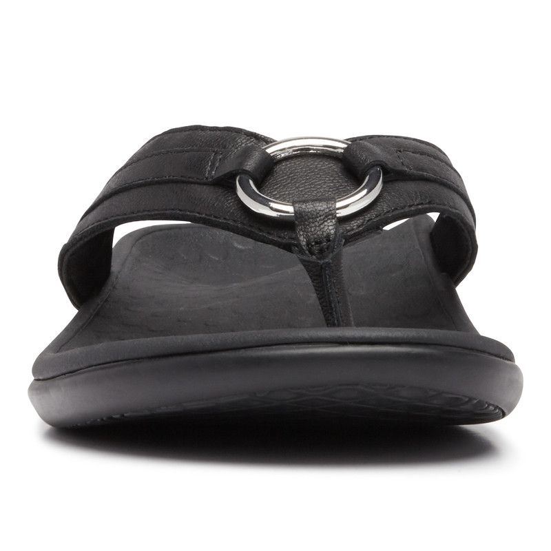 Vionic Women's Tide Aloe Toe Post Sandal - Black Leather