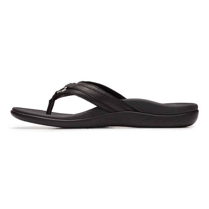 Vionic Women's Tide Aloe Toe Post Sandal - Black Leather