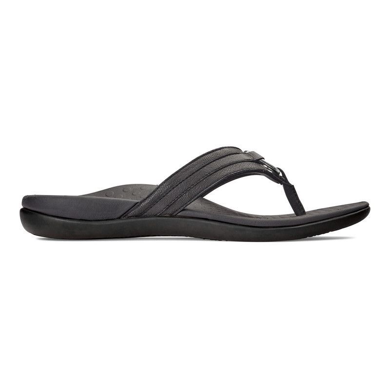 Vionic Women's Tide Aloe Toe Post Sandal - Black Leather