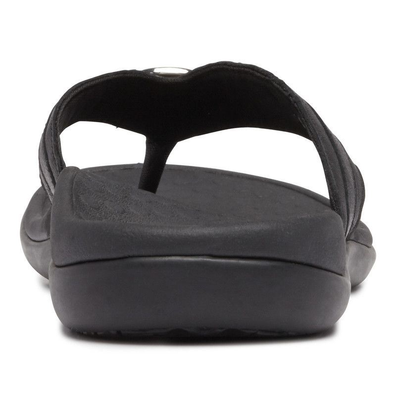 Vionic Women's Tide Aloe Toe Post Sandal - Black Leather