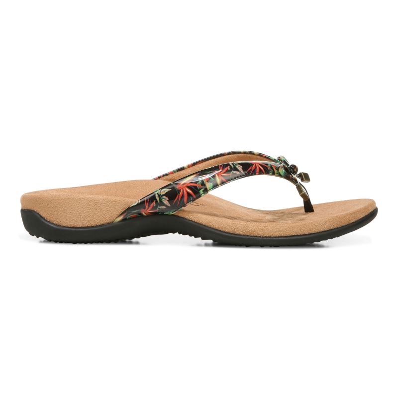 Vionic Women's Bella Toe Post Sandal - Black Tropical