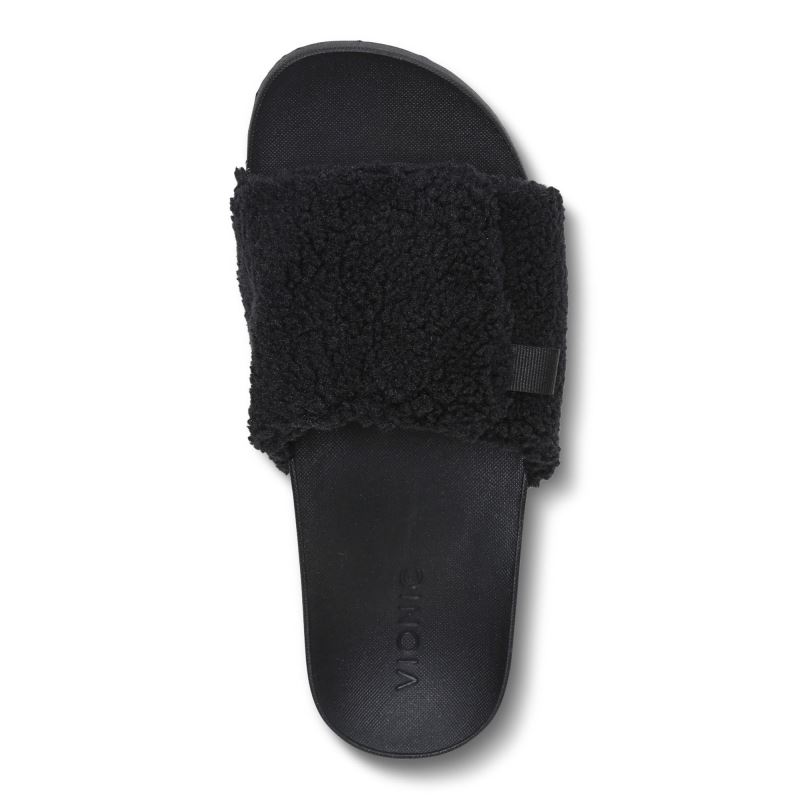 Vionic Women's Keira Slide Sandal - Black Shearling