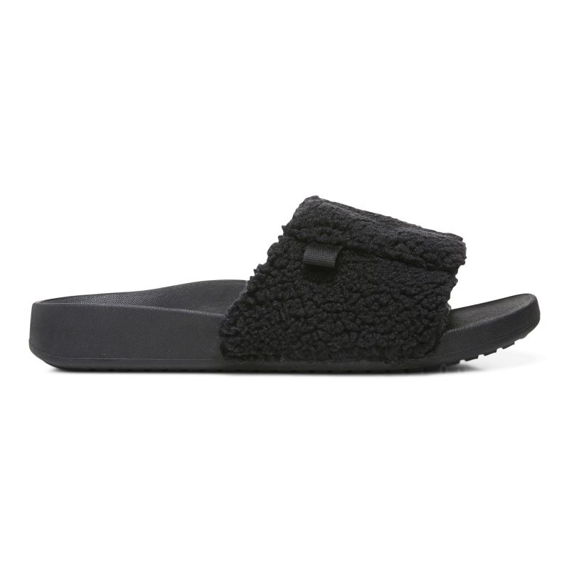 Vionic Women's Keira Slide Sandal - Black Shearling